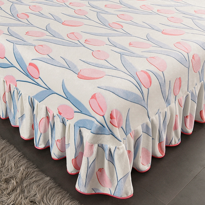 91家纺网 家纺一手货源 找家纺 牵依 2025新款牛奶绒小包边印花四件套 浪漫郁金香-浅粉