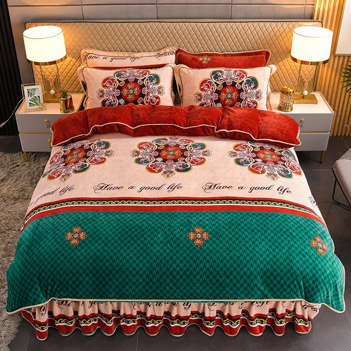 91家纺网 家纺一手货源 找家纺 牵依 2025新款牛奶绒小包边印花四件套 时尚英伦