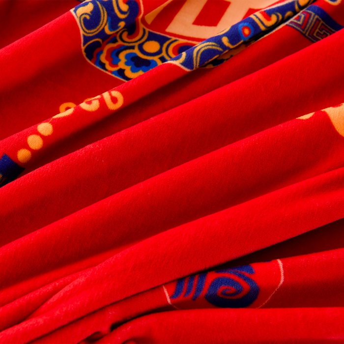 91家纺网 家纺一手货源 找家纺 牵依 2025新款牛奶绒小包边印花四件套 五福临门