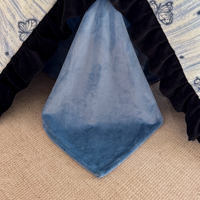 91家纺网 家纺一手货源 找家纺 大米家居 2025新款韩版美拉德风高克重雕花牛奶绒四件套-梦蝶系列 梦蝶-蓝