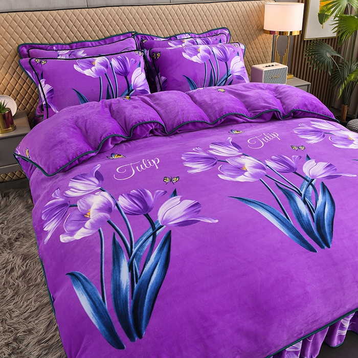 91家纺网 家纺一手货源 找家纺 牵依 2025新款牛奶绒小包边印花四件套 郁金香