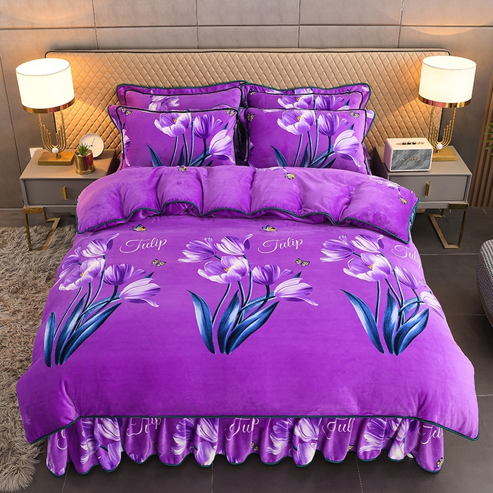 91家纺网 家纺一手货源 找家纺 牵依 2025新款牛奶绒小包边印花四件套 郁金香