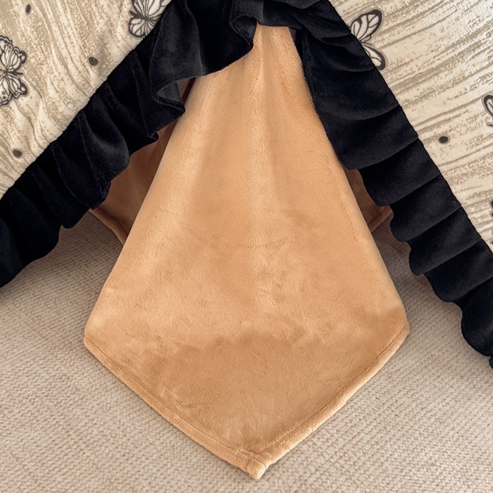 91家纺网 家纺一手货源 找家纺 大米家居 2025新款韩版美拉德风高克重雕花牛奶绒四件套-梦蝶系列 梦蝶-棕