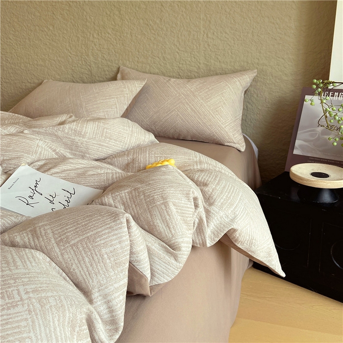 91家纺网 家纺一手货源 找家纺 （总）琪格格纺织 2025新款全棉纯棉轻奢肌理感简约大提花加厚磨毛四件套