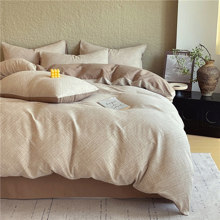 91家纺网 家纺一手货源 找家纺 （总）琪格格纺织 2025新款全棉纯棉轻奢肌理感简约大提花加厚磨毛四件套