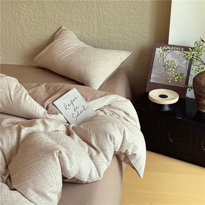 91家纺网 家纺一手货源 找家纺 （总）琪格格纺织 2025新款全棉纯棉轻奢肌理感简约大提花加厚磨毛四件套