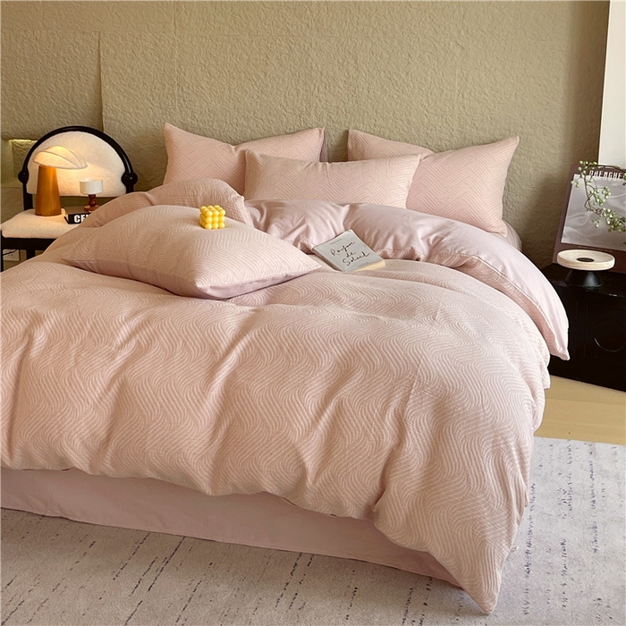 91家纺网 家纺一手货源 找家纺 琪格格纺织 2025新款全棉纯棉轻奢肌理感简约大提花加厚磨毛四件套 纳兰-粉玉