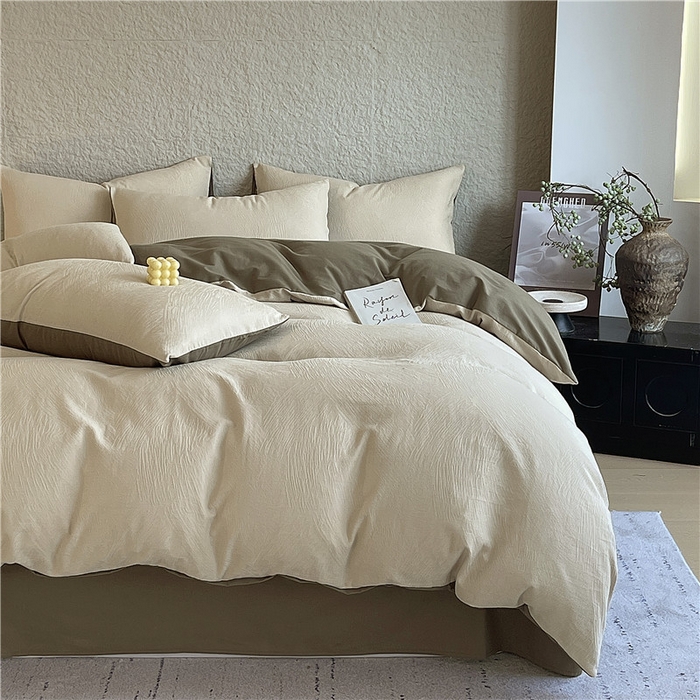 91家纺网 家纺一手货源 找家纺 琪格格纺织 2025新款全棉纯棉轻奢肌理感简约大提花加厚磨毛四件套 月岛-可可棕