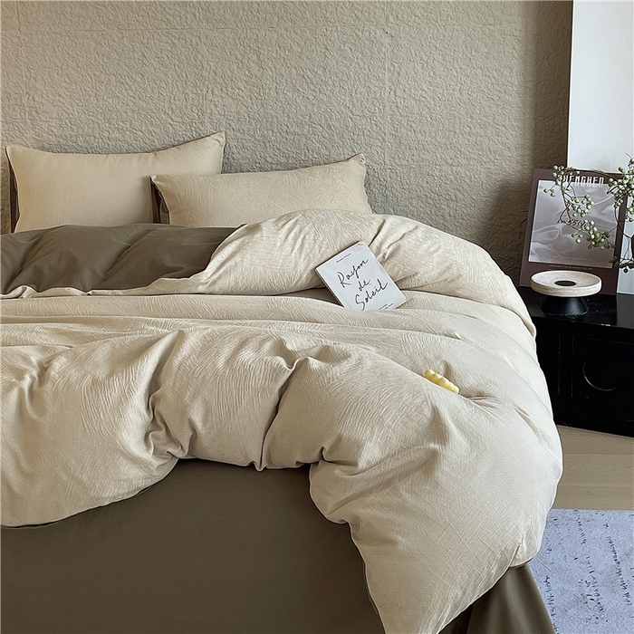 91家纺网 家纺一手货源 找家纺 琪格格纺织 2025新款全棉纯棉轻奢肌理感简约大提花加厚磨毛四件套 月岛-可可棕