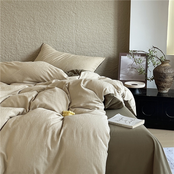 91家纺网 家纺一手货源 找家纺 琪格格纺织 2025新款全棉纯棉轻奢肌理感简约大提花加厚磨毛四件套 月岛-可可棕