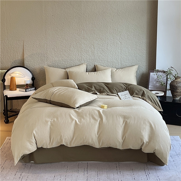 91家纺网 家纺一手货源 找家纺 琪格格纺织 2025新款全棉纯棉轻奢肌理感简约大提花加厚磨毛四件套 月岛-可可棕