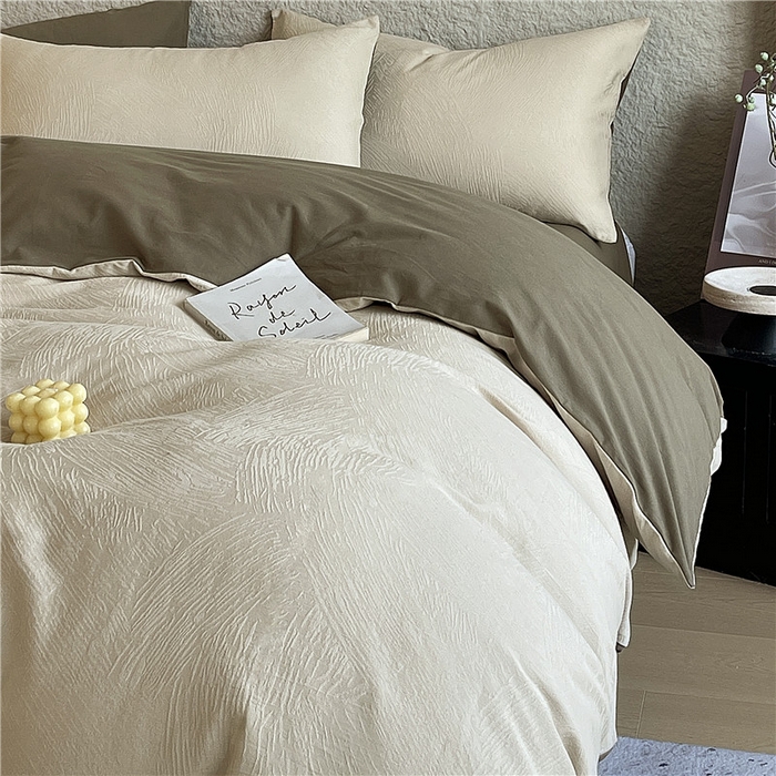 91家纺网 家纺一手货源 找家纺 琪格格纺织 2025新款全棉纯棉轻奢肌理感简约大提花加厚磨毛四件套 月岛-可可棕