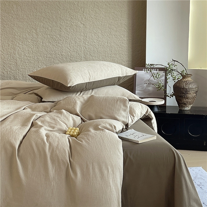 91家纺网 家纺一手货源 找家纺 琪格格纺织 2025新款全棉纯棉轻奢肌理感简约大提花加厚磨毛四件套 月岛-可可棕