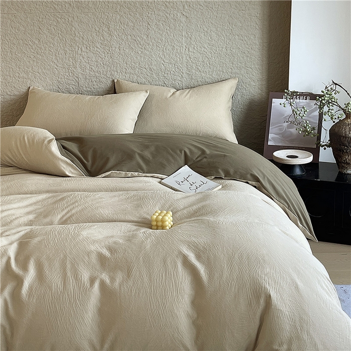 91家纺网 家纺一手货源 找家纺 琪格格纺织 2025新款全棉纯棉轻奢肌理感简约大提花加厚磨毛四件套 月岛-可可棕