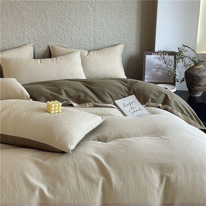 91家纺网 家纺一手货源 找家纺 琪格格纺织 2025新款全棉纯棉轻奢肌理感简约大提花加厚磨毛四件套 月岛-可可棕