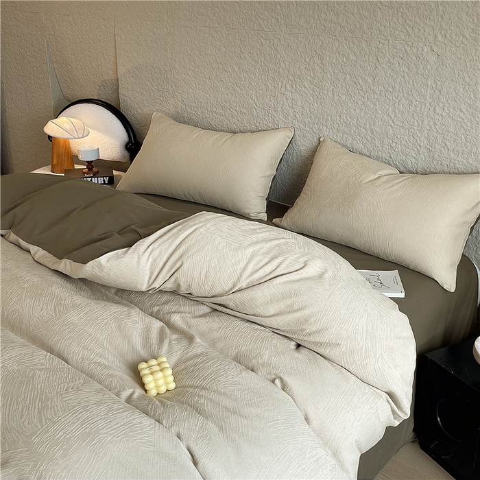 91家纺网 家纺一手货源 找家纺 琪格格纺织 2025新款全棉纯棉轻奢肌理感简约大提花加厚磨毛四件套 月岛-可可棕