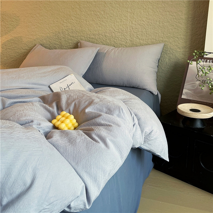 91家纺网 家纺一手货源 找家纺 琪格格纺织 2025新款全棉纯棉轻奢肌理感简约大提花加厚磨毛四件套 月岛-暮蓝