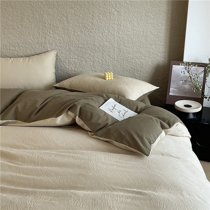 91家纺网 家纺一手货源 找家纺 琪格格纺织 2025新款全棉纯棉轻奢肌理感简约大提花加厚磨毛四件套 月岛-可可棕