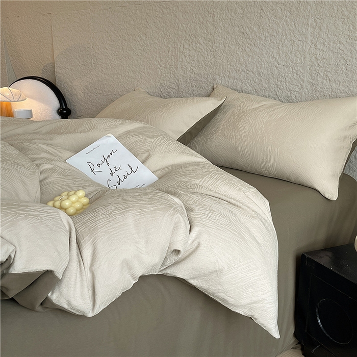 91家纺网 家纺一手货源 找家纺 琪格格纺织 2025新款全棉纯棉轻奢肌理感简约大提花加厚磨毛四件套 月岛-可可棕