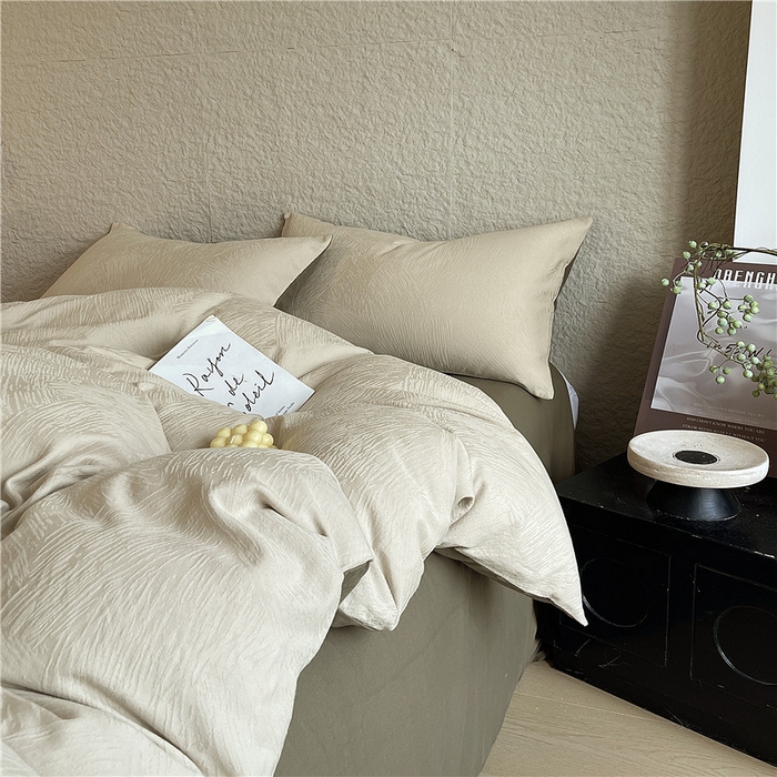 91家纺网 家纺一手货源 找家纺 琪格格纺织 2025新款全棉纯棉轻奢肌理感简约大提花加厚磨毛四件套 月岛-可可棕