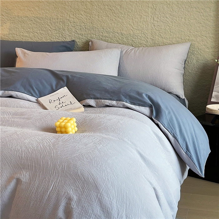 91家纺网 家纺一手货源 找家纺 琪格格纺织 2025新款全棉纯棉轻奢肌理感简约大提花加厚磨毛四件套 月岛-暮蓝