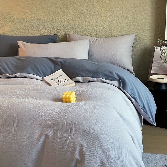 91家纺网 家纺一手货源 找家纺 琪格格纺织 2025新款全棉纯棉轻奢肌理感简约大提花加厚磨毛四件套 月岛-暮蓝