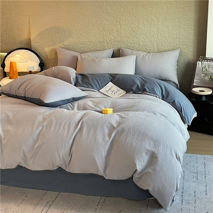 91家纺网 家纺一手货源 找家纺 琪格格纺织 2025新款全棉纯棉轻奢肌理感简约大提花加厚磨毛四件套 月岛-暮蓝