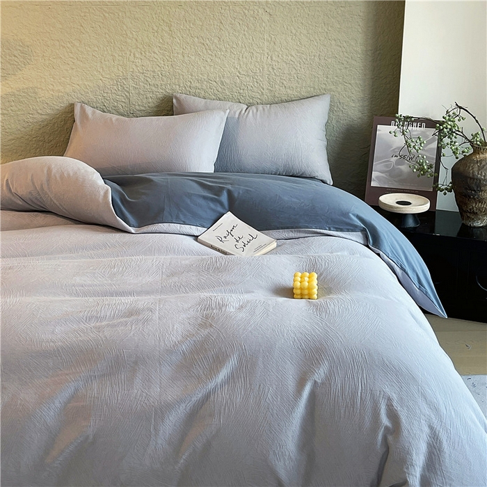 91家纺网 家纺一手货源 找家纺 琪格格纺织 2025新款全棉纯棉轻奢肌理感简约大提花加厚磨毛四件套 月岛-暮蓝