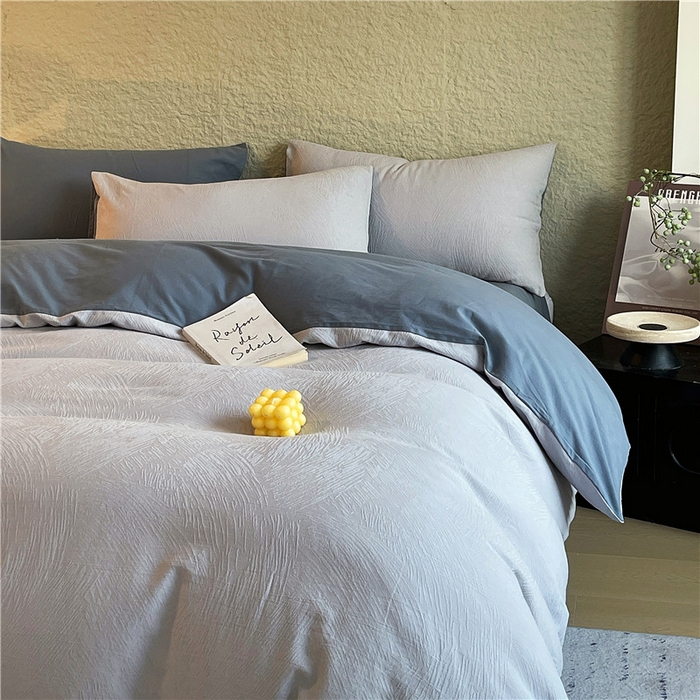 91家纺网 家纺一手货源 找家纺 琪格格纺织 2025新款全棉纯棉轻奢肌理感简约大提花加厚磨毛四件套 月岛-暮蓝