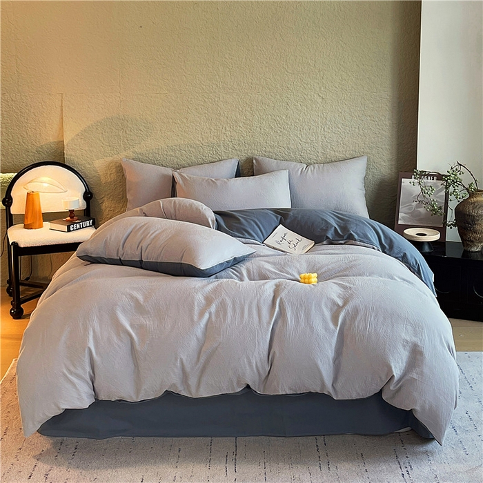 91家纺网 家纺一手货源 找家纺 琪格格纺织 2025新款全棉纯棉轻奢肌理感简约大提花加厚磨毛四件套 月岛-暮蓝