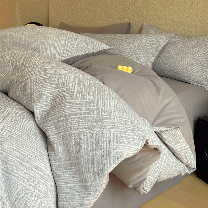 琪格格纺织 2025新款全棉纯棉轻奢肌理感简约大提花加厚磨毛四件套 简雅-浅灰