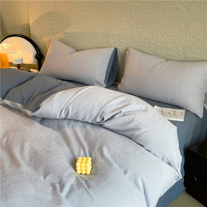 91家纺网 家纺一手货源 找家纺 琪格格纺织 2025新款全棉纯棉轻奢肌理感简约大提花加厚磨毛四件套 月岛-暮蓝