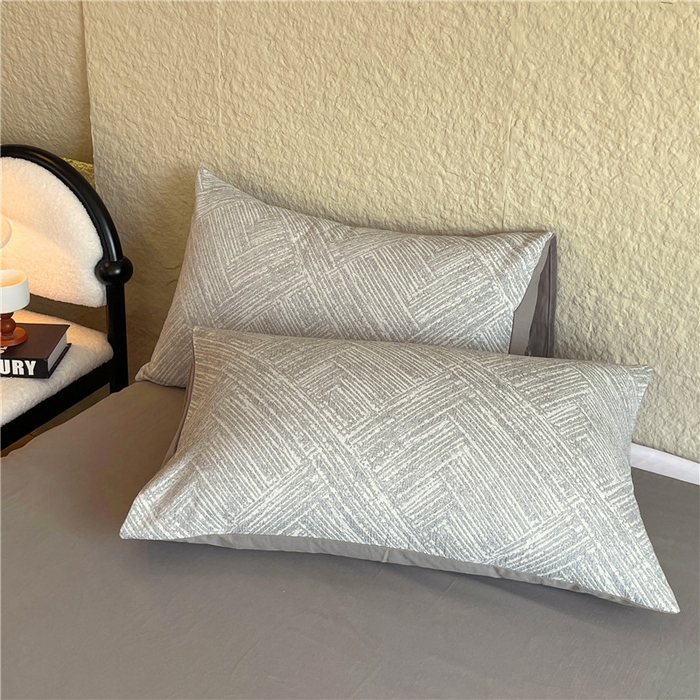 91家纺网 家纺一手货源 找家纺 琪格格纺织 2025新款全棉纯棉轻奢肌理感简约大提花加厚磨毛四件套 简雅-浅灰