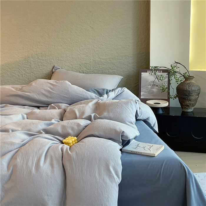 91家纺网 家纺一手货源 找家纺 琪格格纺织 2025新款全棉纯棉轻奢肌理感简约大提花加厚磨毛四件套 月岛-暮蓝