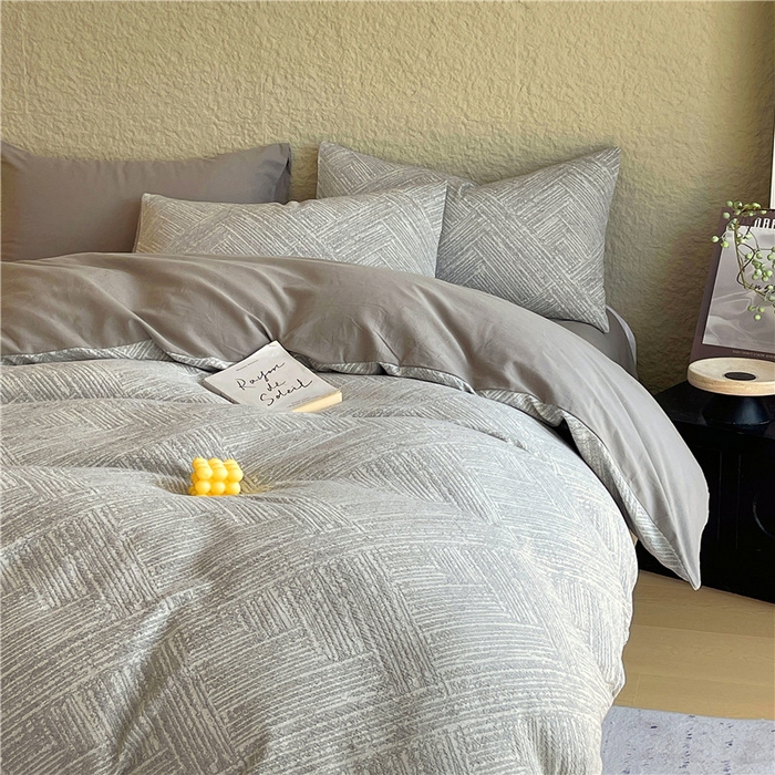 91家纺网 家纺一手货源 找家纺 琪格格纺织 2025新款全棉纯棉轻奢肌理感简约大提花加厚磨毛四件套 简雅-浅灰