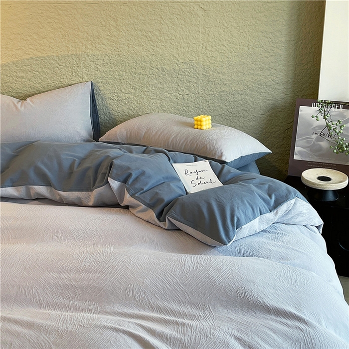 91家纺网 家纺一手货源 找家纺 琪格格纺织 2025新款全棉纯棉轻奢肌理感简约大提花加厚磨毛四件套 月岛-暮蓝