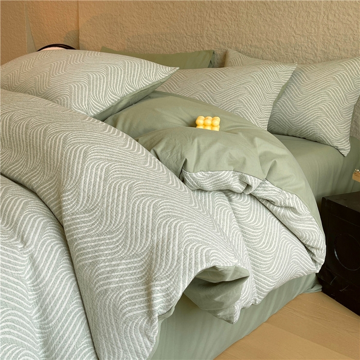 琪格格纺织 2025新款全棉纯棉轻奢肌理感简约大提花加厚磨毛四件套 纳兰-柳绿