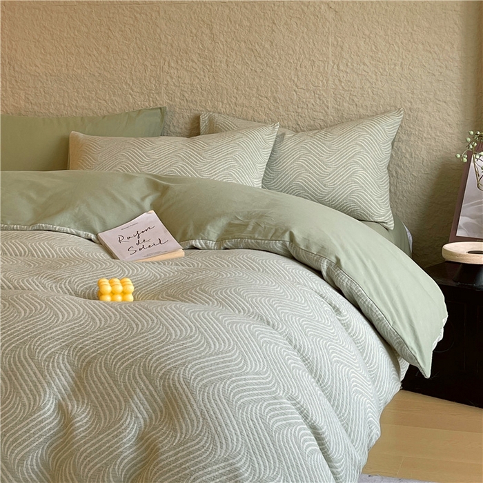 91家纺网 家纺一手货源 找家纺 琪格格纺织 2025新款全棉纯棉轻奢肌理感简约大提花加厚磨毛四件套 纳兰-柳绿