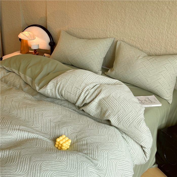 91家纺网 家纺一手货源 找家纺 琪格格纺织 2025新款全棉纯棉轻奢肌理感简约大提花加厚磨毛四件套 纳兰-柳绿