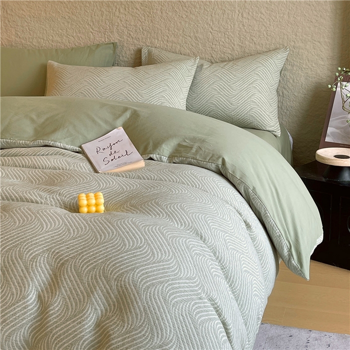 91家纺网 家纺一手货源 找家纺 琪格格纺织 2025新款全棉纯棉轻奢肌理感简约大提花加厚磨毛四件套 纳兰-柳绿