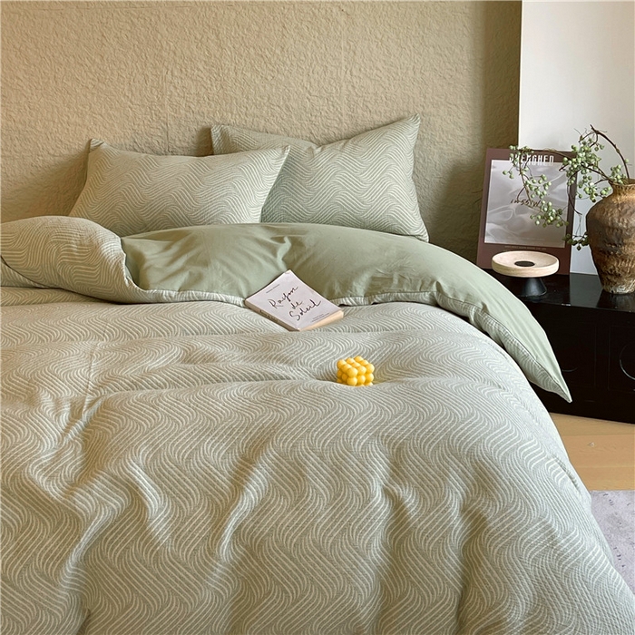 91家纺网 家纺一手货源 找家纺 琪格格纺织 2025新款全棉纯棉轻奢肌理感简约大提花加厚磨毛四件套 纳兰-柳绿