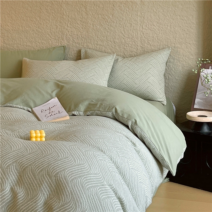 91家纺网 家纺一手货源 找家纺 琪格格纺织 2025新款全棉纯棉轻奢肌理感简约大提花加厚磨毛四件套 纳兰-柳绿