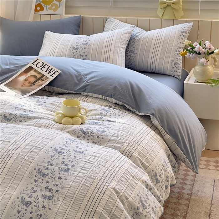 91家纺网 家纺一手货源 找家纺 （总）琪格格纺织 2025新款全棉纯棉色织提花小清新四件套