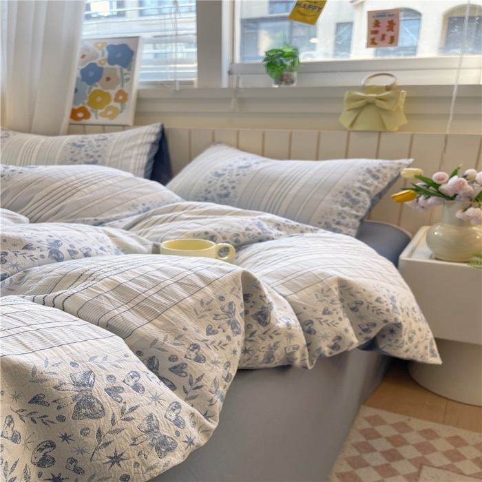 91家纺网 家纺一手货源 找家纺 （总）琪格格纺织 2025新款全棉纯棉色织提花小清新四件套