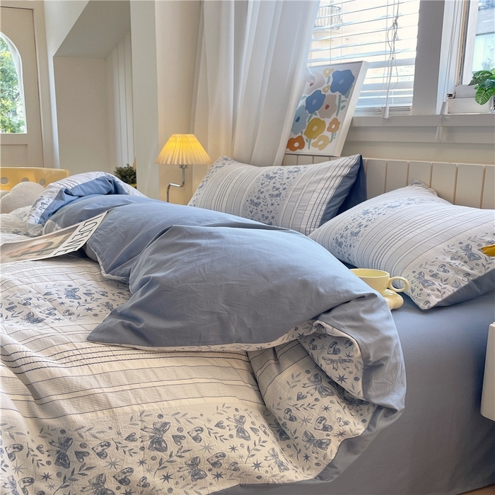 91家纺网 家纺一手货源 找家纺 （总）琪格格纺织 2025新款全棉纯棉色织提花小清新四件套