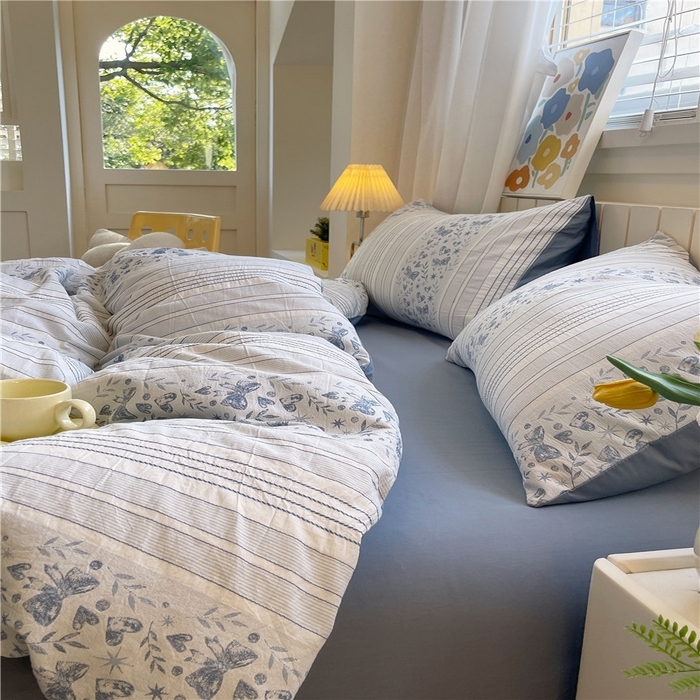 91家纺网 家纺一手货源 找家纺 （总）琪格格纺织 2025新款全棉纯棉色织提花小清新四件套