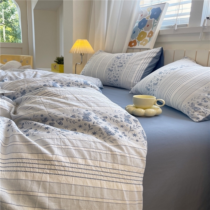 91家纺网 家纺一手货源 找家纺 （总）琪格格纺织 2025新款全棉纯棉色织提花小清新四件套