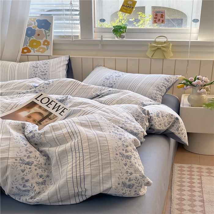 91家纺网 家纺一手货源 找家纺 （总）琪格格纺织 2025新款全棉纯棉色织提花小清新四件套