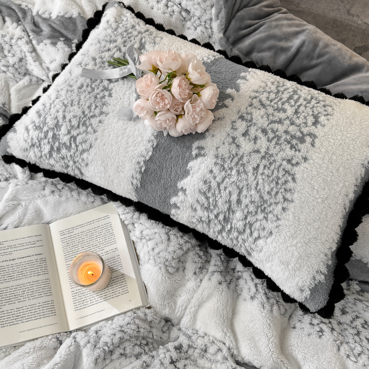 91家纺网 家纺一手货源 找家纺 潮邦创意家居 2025新款冬季阳离子提花云纹绒工艺四件套-绒眠小筑系列 绒眠小筑-星灰