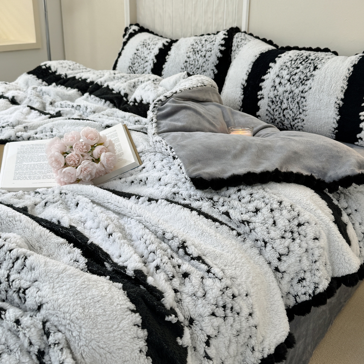 91家纺网 家纺一手货源 找家纺 潮邦创意家居 2025新款冬季阳离子提花云纹绒工艺四件套-绒眠小筑系列 绒眠小筑-耀黑